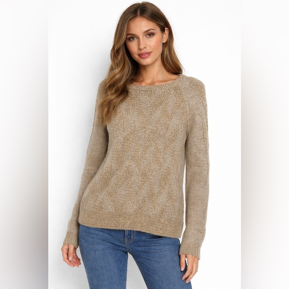 Wooden Ships Tan Crew Neck Mohair Wool Blend Sweater